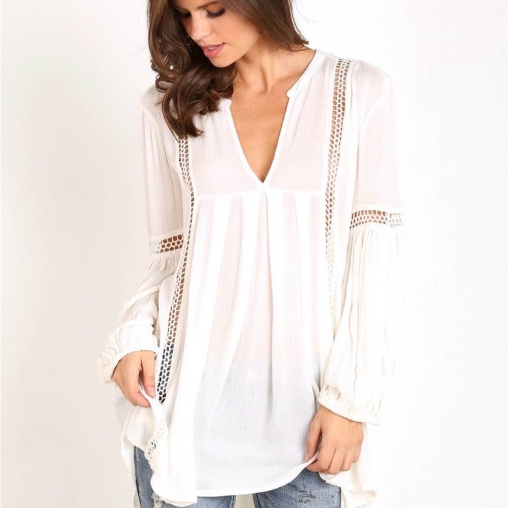 Free People Boho Tunic Blouse – Ivory | Size S | Good